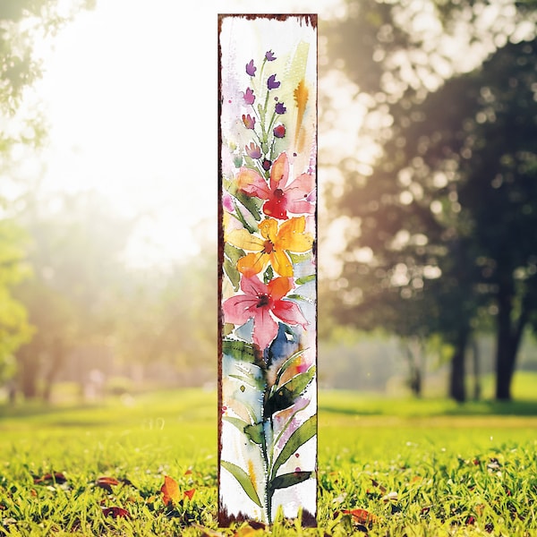 42in Spring Garden Stake | Watercolor Fireweed Floral Decor | Ideal for Outdoor Decor, Yard Art, and Garden Decorations