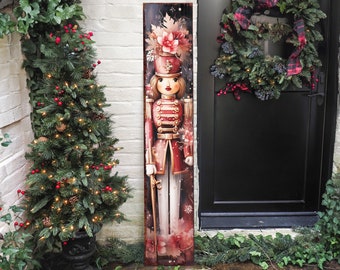 48in Girl Nutcracker Soldier Christmas Sign: Vintage Christmas Decoration for Front Porch - Modern Farmhouse Entryway Decor