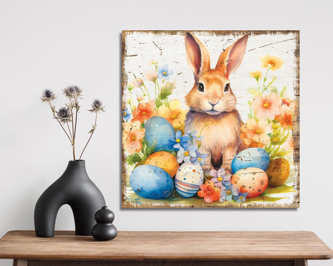 Happy Easter Bunny Canvas Wall Art | Modern Farmhouse Spring Decor 12in ...