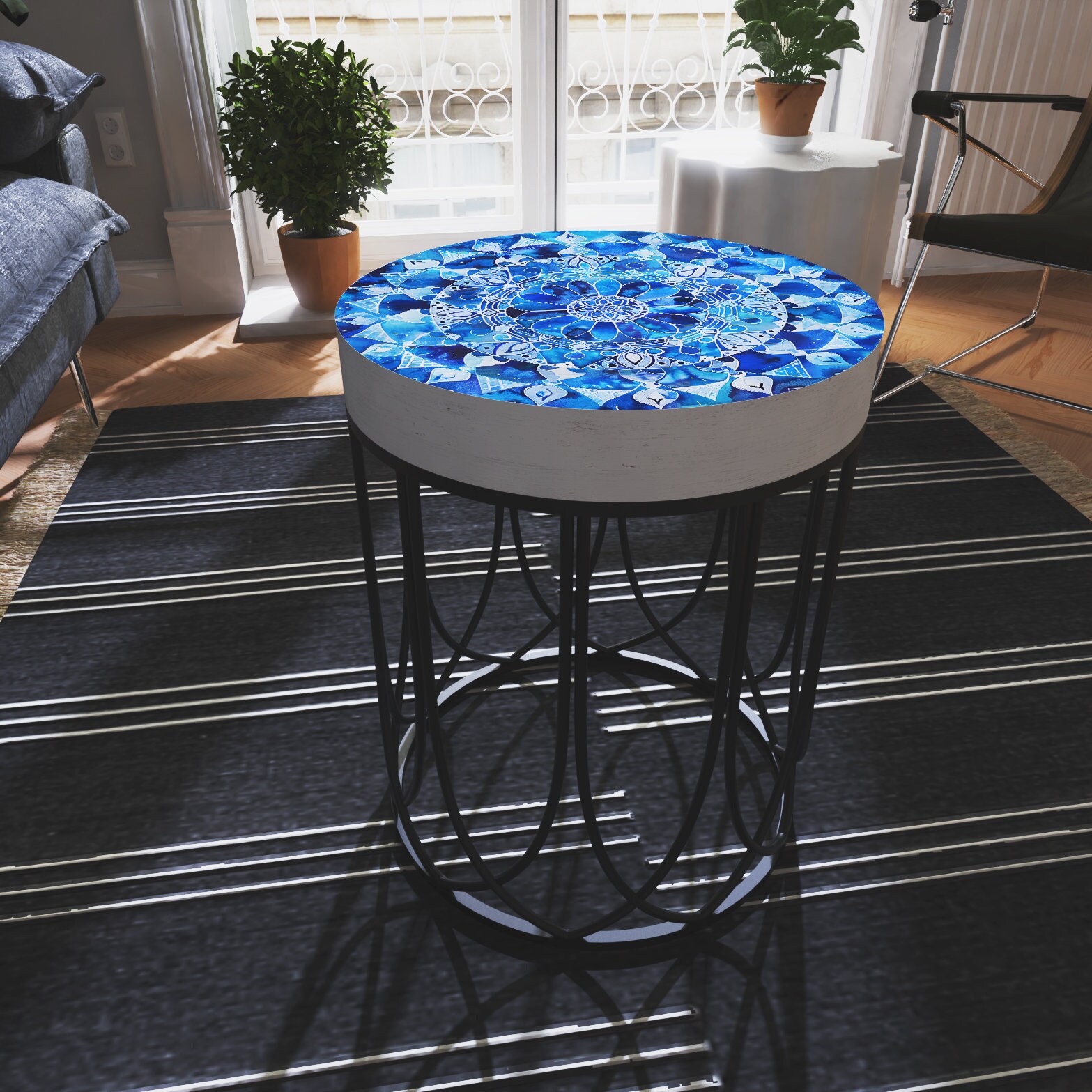 ヴィンテージ　MOROCCAN side table Vintage Coffee & End Table, Moroccan Mosaic Wood Side Table
