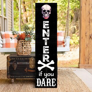 36in &quot;Enter If You Dare&quot; Wooden Porch Sign - Spooky Front Door Decor for Halloween Celebrations