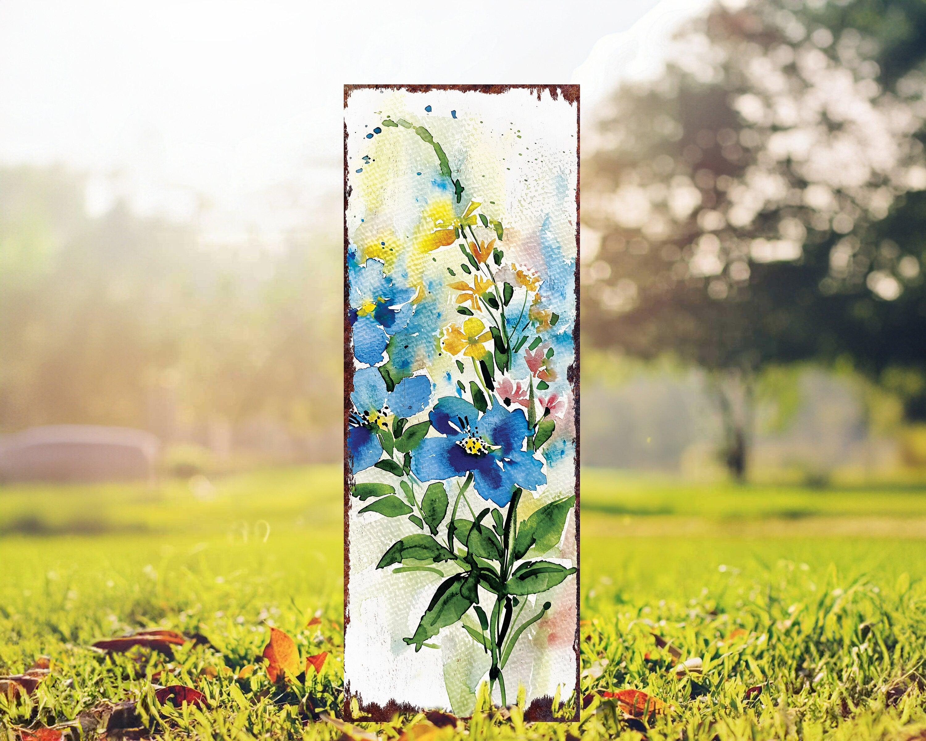 33in Spring Garden Stake | Watercolor Forget-Me-Nots Decor | Ideal for Outdoor, Yard Art, Garden Decorations