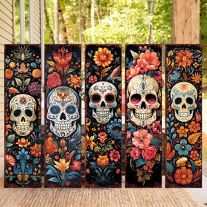 36in Dia De Los Muertos Sugar Skull Porch Sign - Front Porch Day of the Dead Sign, Rustic Modern Farmhouse Entryway Decor