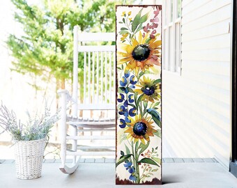 36-Inch Spring Watercolor Wildflower Wooden Porch Sign | Front Door Wall Decor, Rustic Farmhouse Outdoor Entryway Display Board