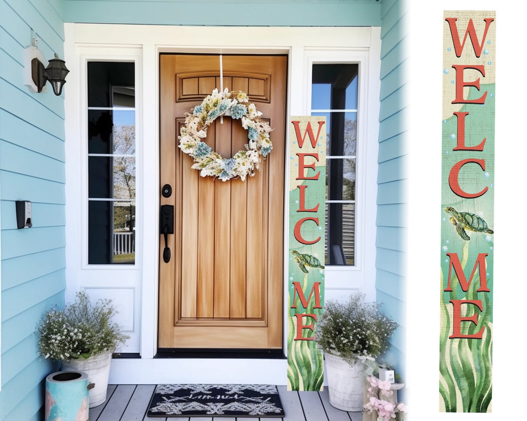 6ft Tall Outdoor Coastal welcome Sign With Turtle - Etsy