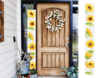 72in Sunflower Porch Sign, Charming Wooden Welcome Decor for Front Door, Rustic White Garden Wall Art, Seasonal Home Decoration