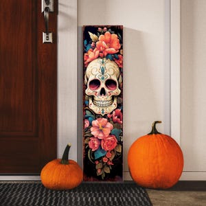 Day Of The Dead Outdoor Banner - Dia De Los Muertos Sugar Skull Porch Sign, 12x71 Inch, Polyester
