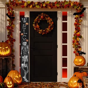 72in Wooden Halloween Skeleton Welcome Sign - Spooky Front Door Decor ...