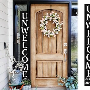 72in &quot;Unwelcome Just Go Away&quot; Black Porch Sign - Tall Decor for Front Door or Porch Standing Decoration