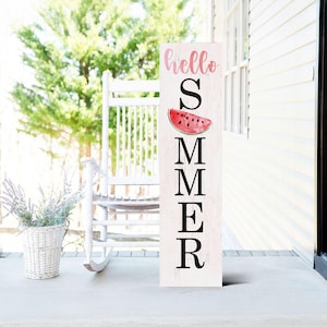 Hello Summer Wooden Porch Sign with Watermelon Pattern, Seasonal Front Door Decor, 3 Sizes Available, Welcome Outdoor Decoration