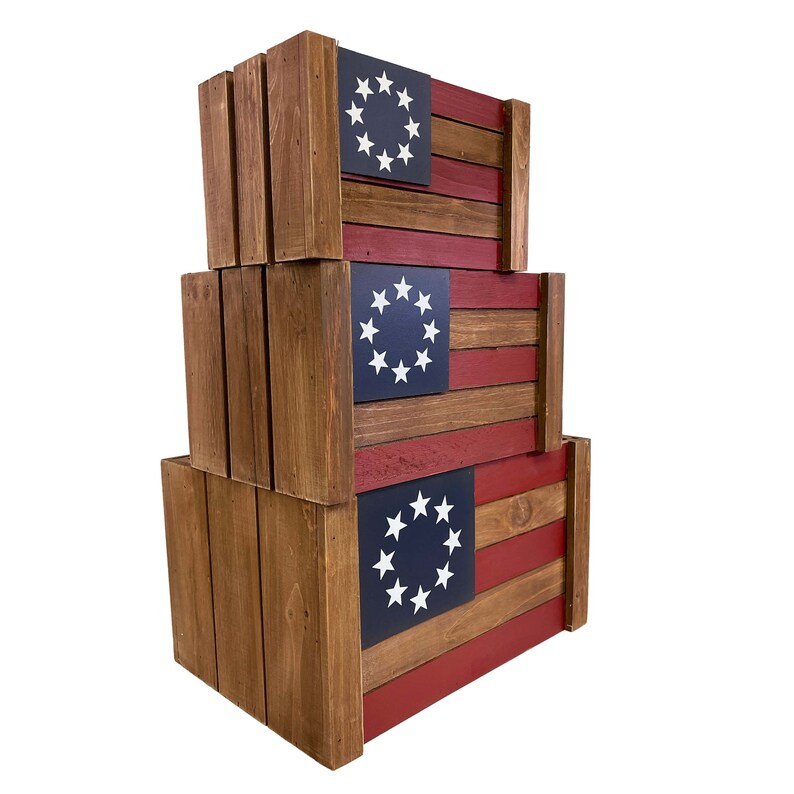 Wood American Flag Crate Set of 3 Decorative Storage for - Etsy