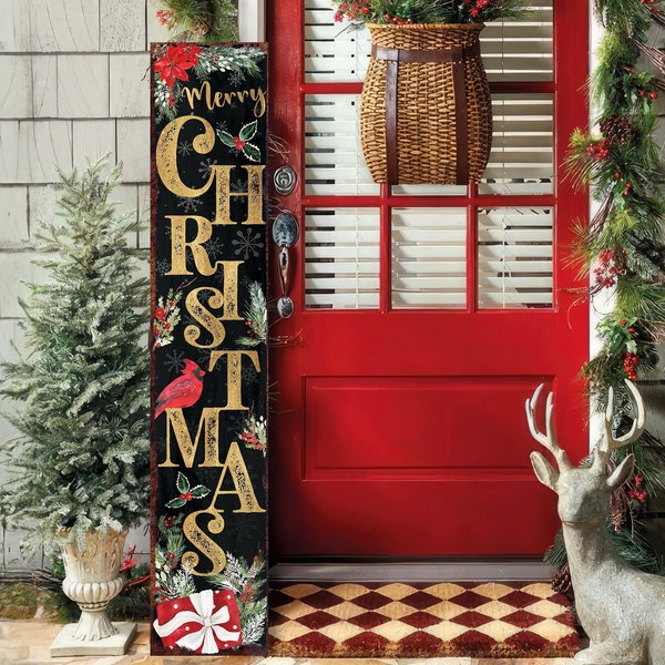 48in Christmas Porch Sign - Front Porch Christmas Welcome Sign with Vintage Christmas Decoration, Modern Farmhouse Entryway Porch Decor