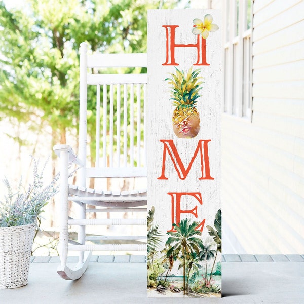 36in Tropical Summer Home Porch Sign for Front Door, Wooden 36-inch Entryway Decor, Vibrant Island-Themed Accent