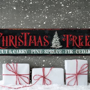 36in Christmas Tree Farm Sign - Rustic Farmhouse Wall Decor, Industrial Vintage Christmas Wall Art, Holiday Print