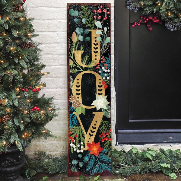 36in Joy to the World Christmas Porch Sign - Front Porch Christmas Welcome Sign, Rustic Modern Farmhouse Entryway Board