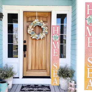 72in Home by the Sea Outdoor Sign | Front Door Porch Decor | Coastal Welcome Sign | Summer Farmhouse Home Decorations