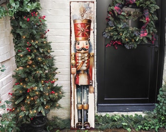 48in Nutcracker Christmas Porch Sign - Front Porch Christmas Welcome Sign, Vintage Christmas Decoration, Modern Farmhouse Entryway Board