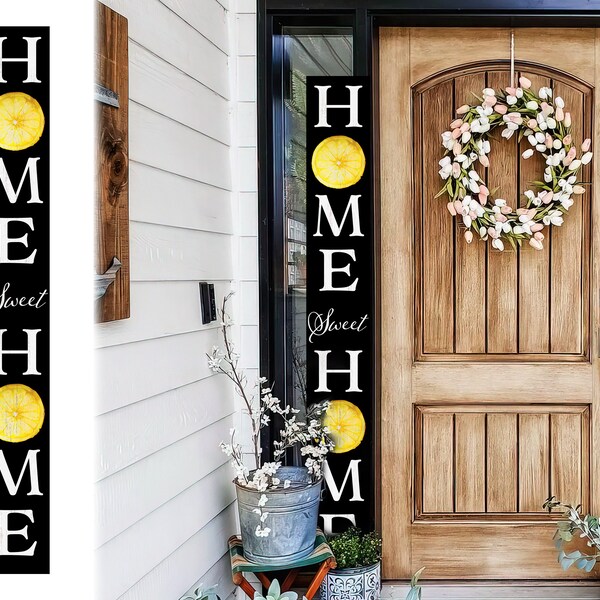 72in Lemon Home Sweet Home Sign | Rustic Wood Front Door Decor | Farmhouse Porch Sign Decorations | Patio Decor | Wooden Decor