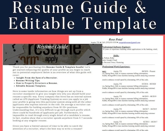 Technical Resume Guide & Editable Template | FAANG Resume Template | Tech Engineering Intern College Student Post Grad Resume Template Guide