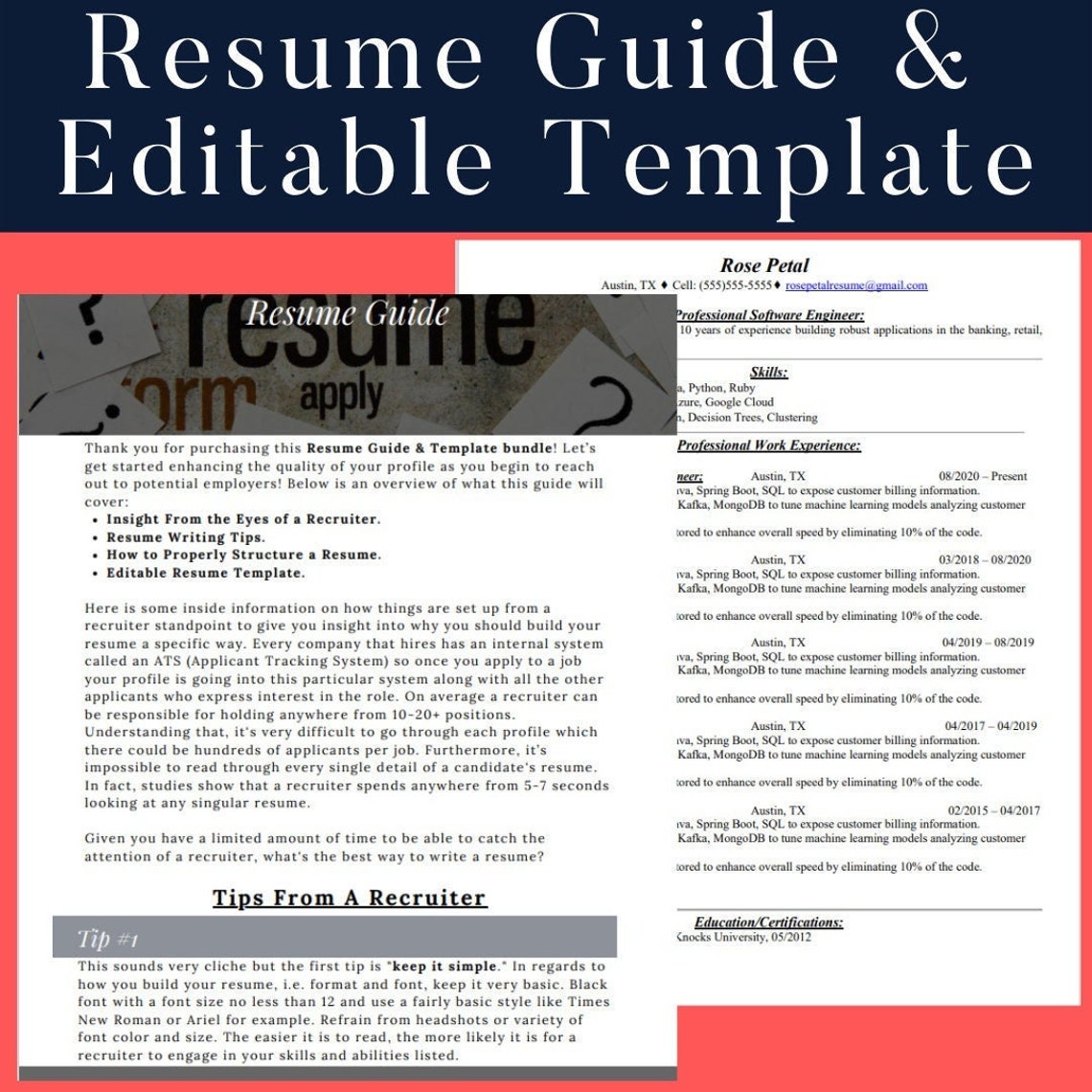 Technical Resume Guide & Editable Template FAANG Resume Template Tech