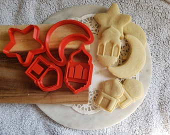 3D Printed Set of (4) Ramadan/Eid Mubarak Cookie Cutter & Stamps , Islamic Cookie Cuttersm,Eid Cookie Cutter, Gift for Ramadan, Gift for Mom