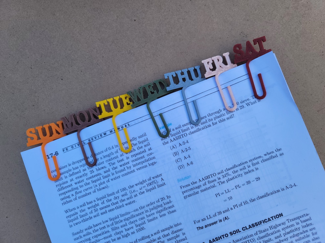 Planner Paper Clips by Day Set of 7 / Customized Paper Clip Weekdays