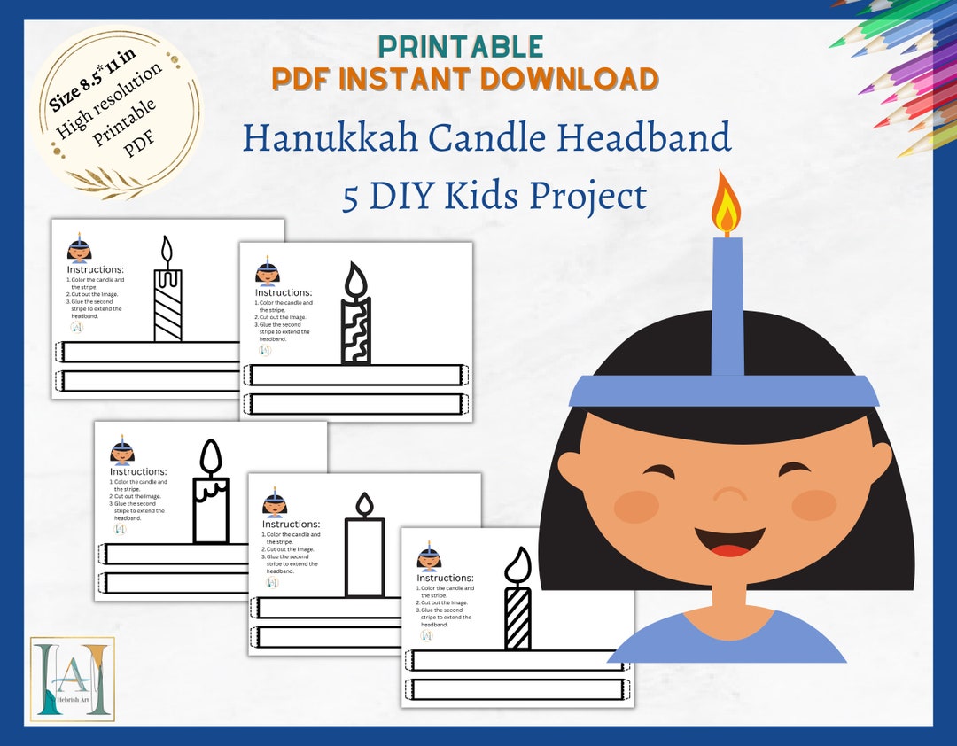Hanukkah Candle Headband DIY Kids Project, Printable PDF Instant