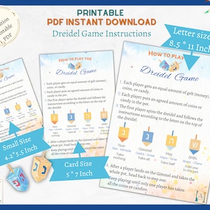 How to Play Hanukkah Dreidel Game Instructions Printable PNG PDF How to Play Hanukkah Dreidel Game Instructions Printable PNG PDF