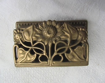 Vintage brass stamp box, Art Nouveau desk accessory,   Ref Y