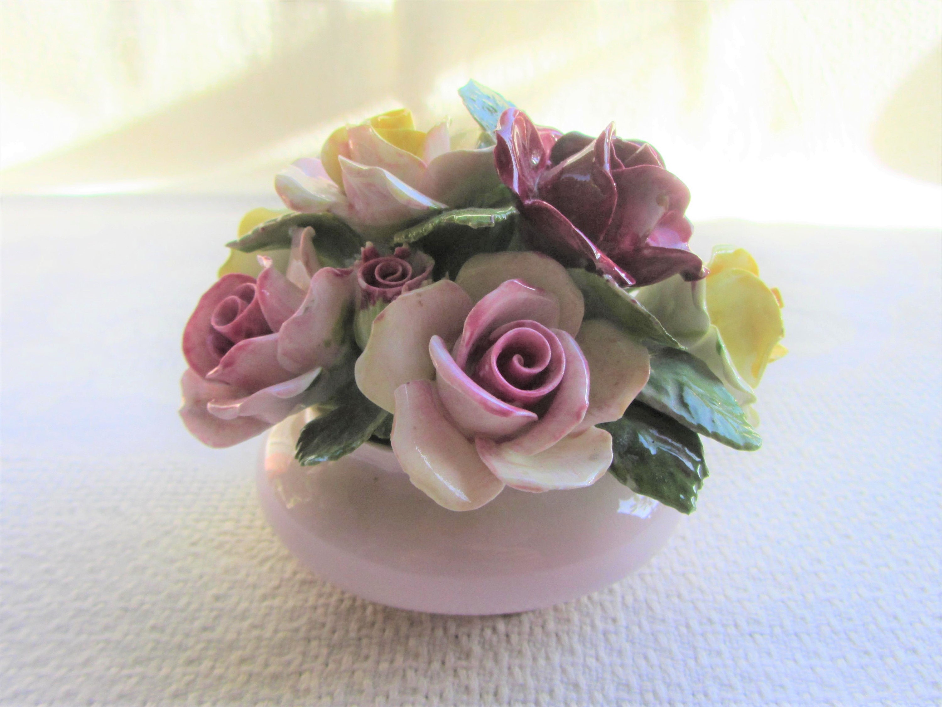 50's MOTHERS DAY Soft Pink Rose Bouquet Crown China Crafts