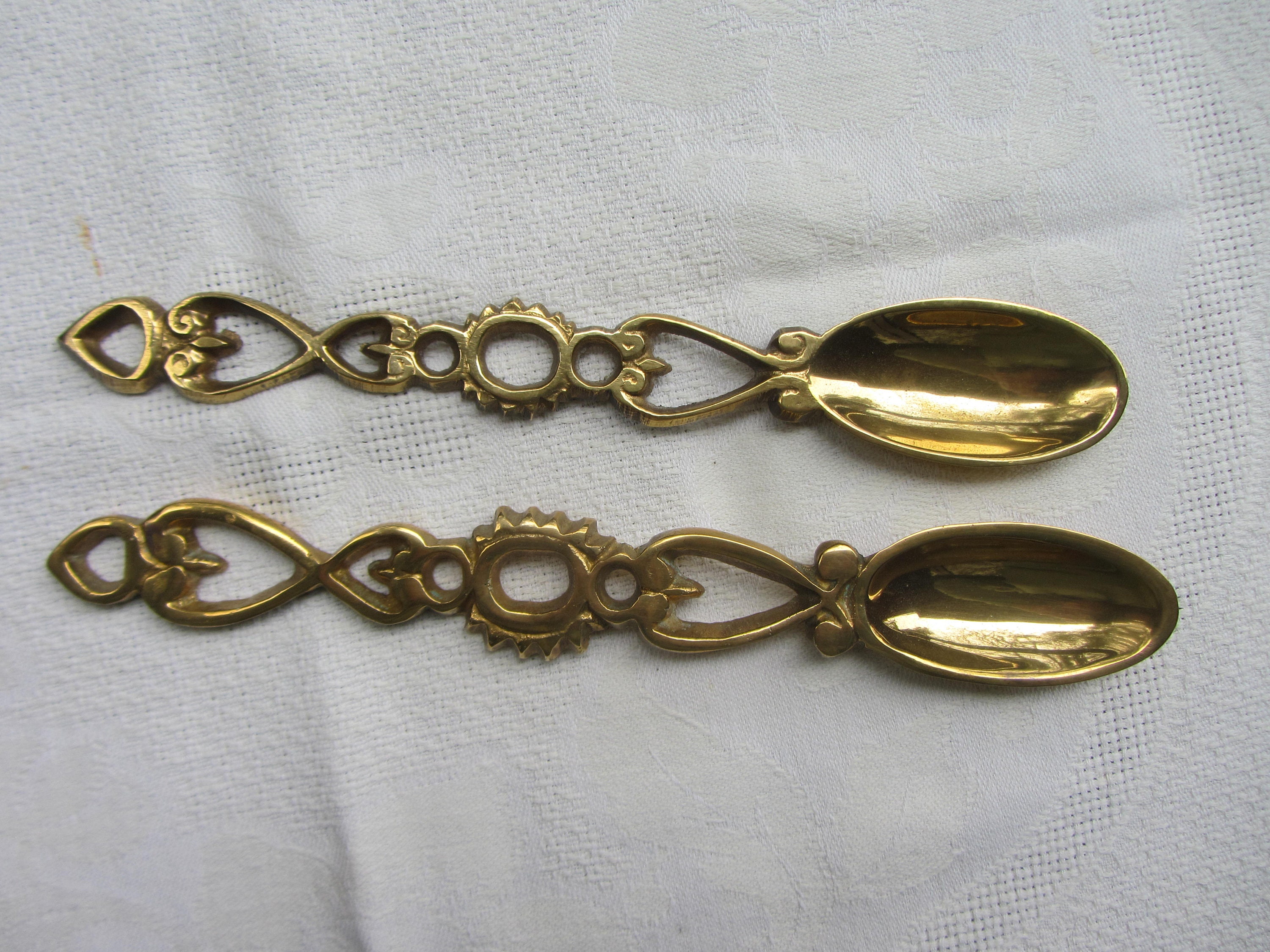 2x Mid Century Brass Serving Spoons Welsh Love Spoons. Etsy