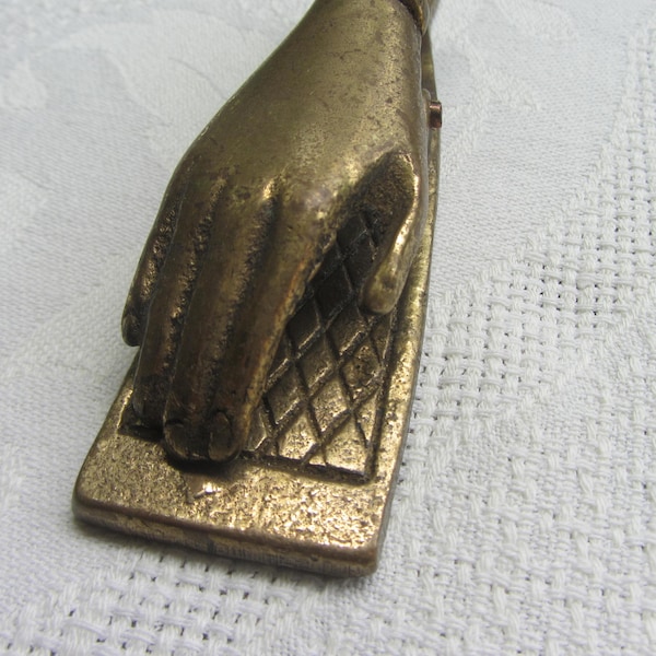 Vintage brass letter clip, hand document holder   Ref Y