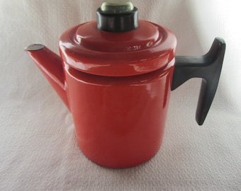 Finel Arabia Red Enamel Coffee Percolator - Mid Century Finnish Design