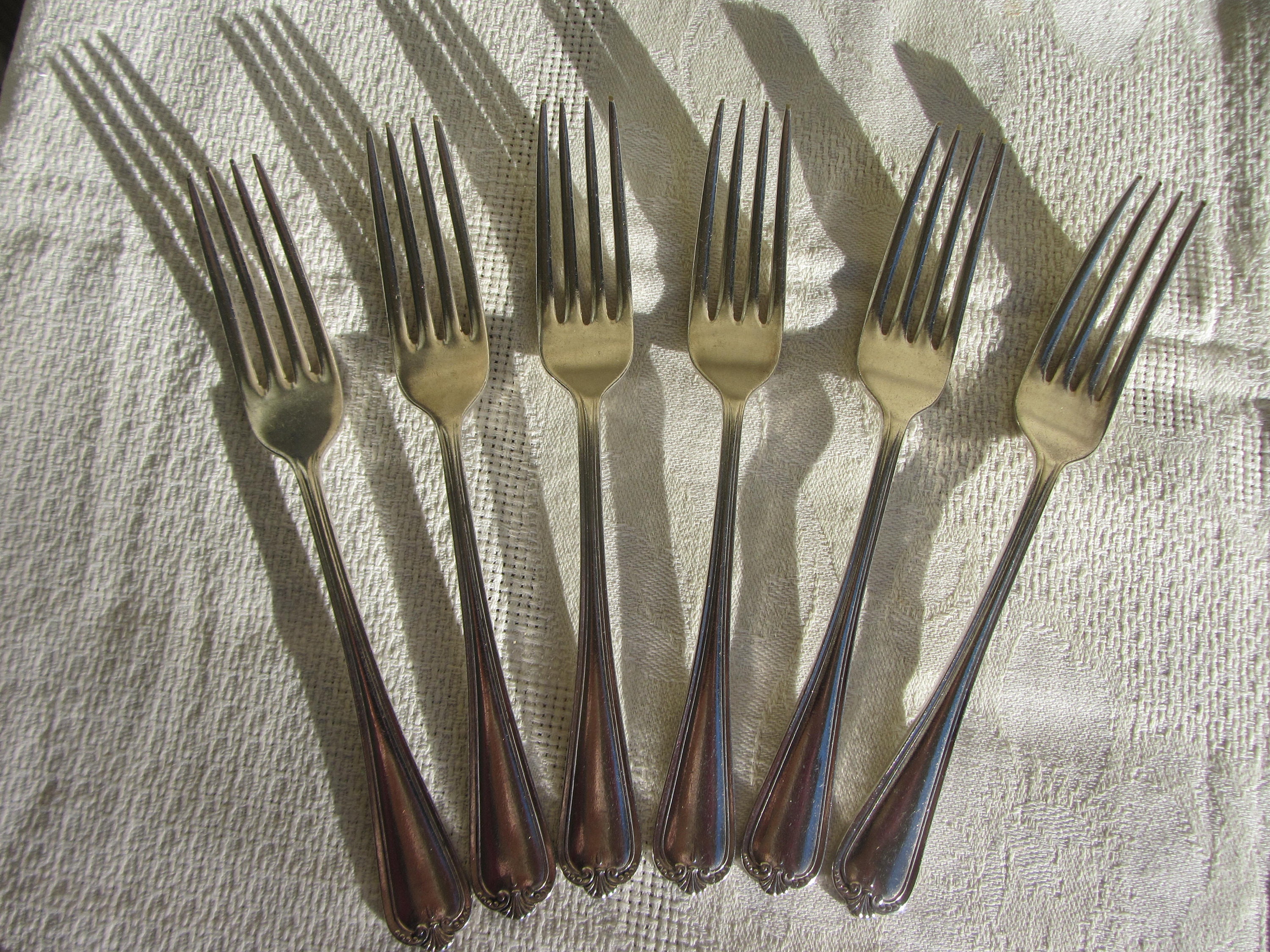Antique MS Ltd Sheffield England ESPN Silver Set 6 Oyster Pastry Forks