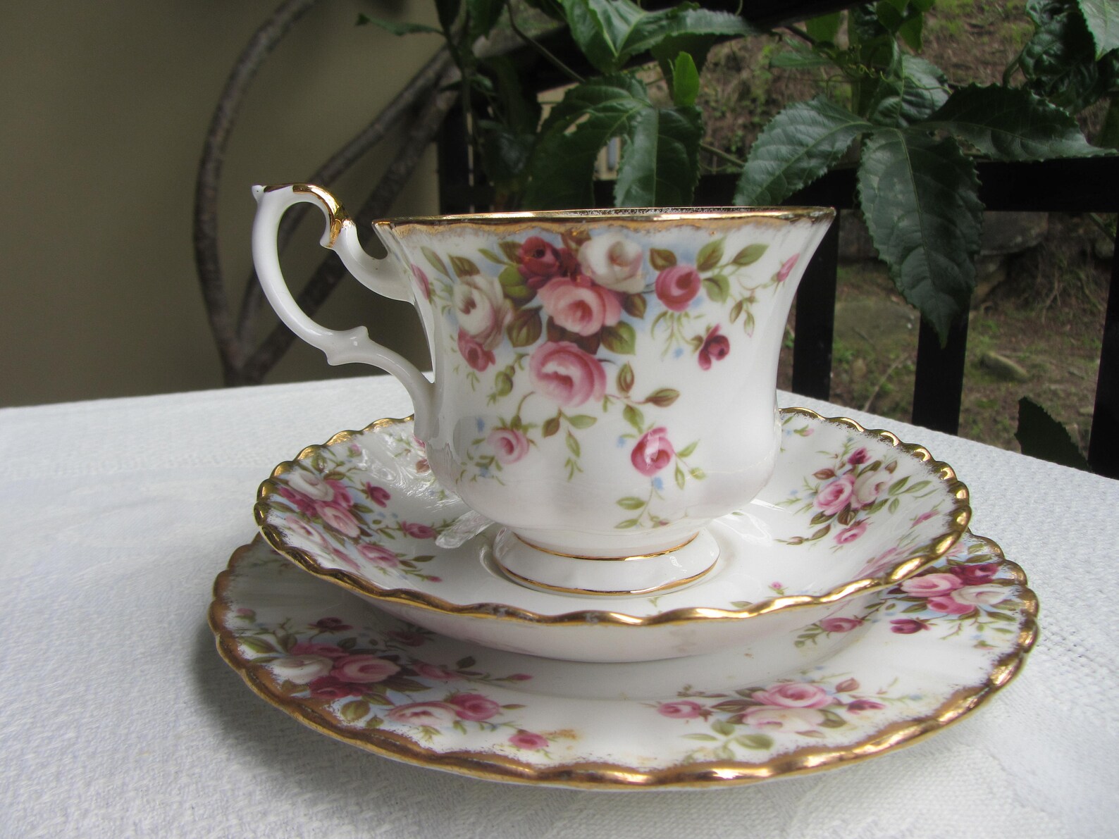 Royal Albert Cottage Garden Tea Cup Trio, Vintage English Bone China