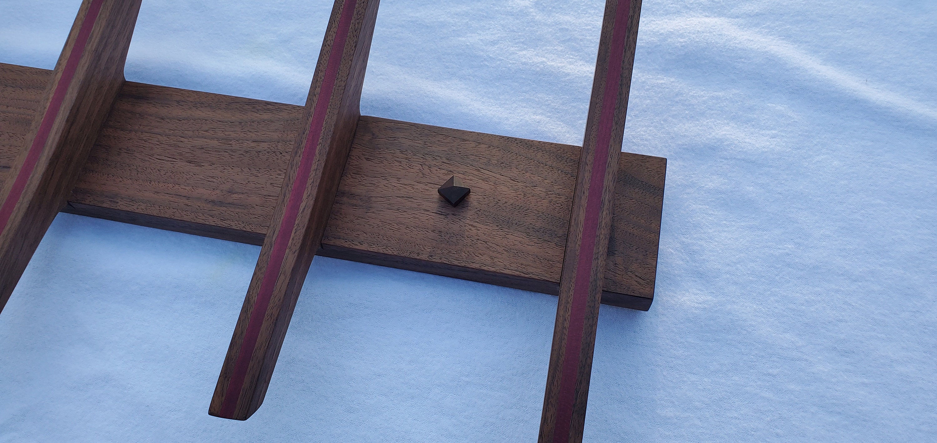 Mid Century Modern Coat Rack / 20 Inch Walnut 4 Hook W/ Purpleheart Wood  Inlay 