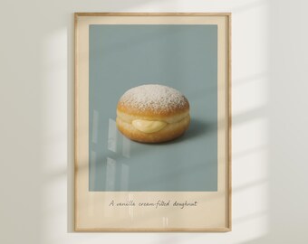 Powdered Donut Print – Vanilla Cream, Retro Kitchen Art (Digital Download)