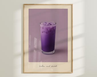 Purple Ube Latte Print – Minimalist Filipino Dessert Art (Digital Download)