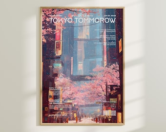 Cyberpunk Tokyo Sakura Wall Art, Neon Cherry Blossom Poster, Futuristic Japan Print, Night Bloom Art, Sci-Fi City Landscape Decor, Sakura