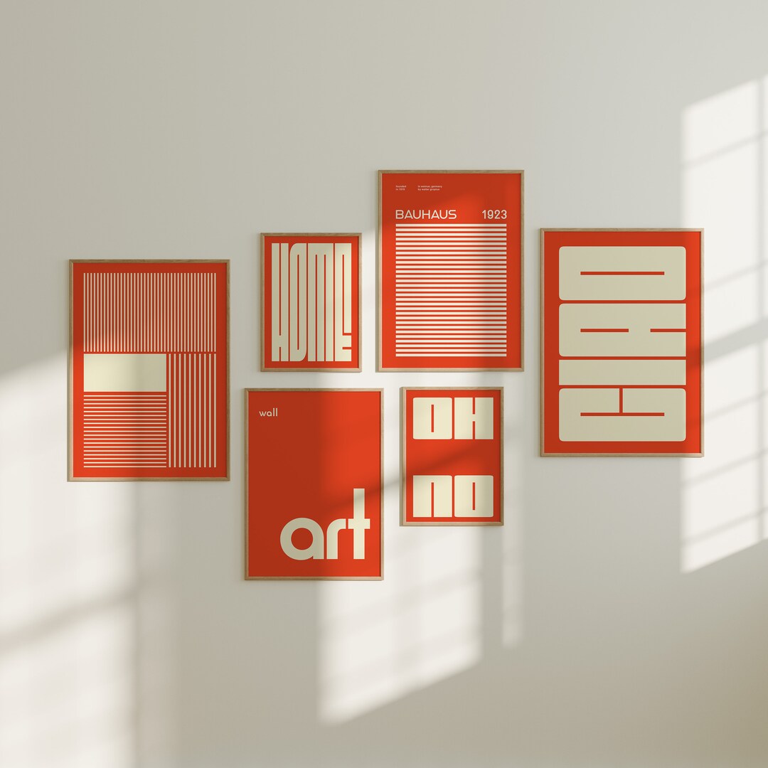 Orange Bauhaus Print Set, Retro Minimalist Wall Art (digital Download ...