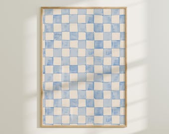 Light Blue Checkered Print, Watercolor Plaid Wall Art (Digital Download)