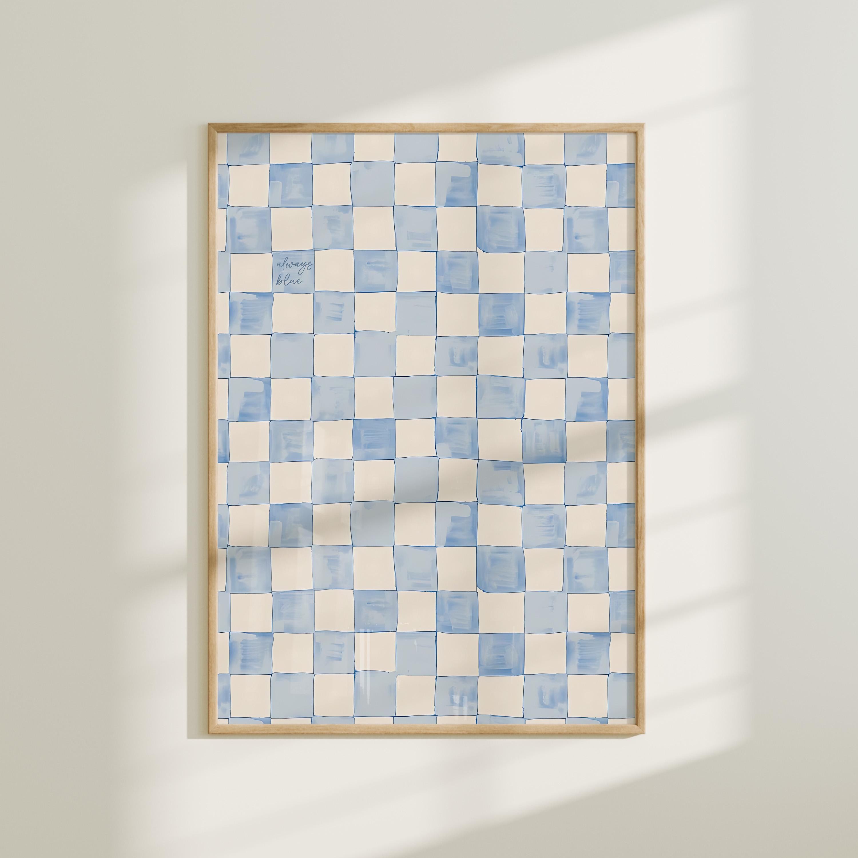 Light Blue Checkered Pattern Wall Art, Watercolor Plaid Print, Minimalist Wall Decor, Pastel Blue Art, Modern Home Decor, Bedroom Art Print