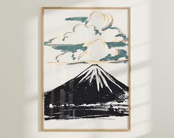 Mount Fuji Sunset Art Print – Retro Japanese Landscape (Digital Download)