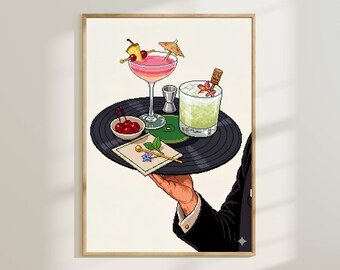 Arte retrô em pixel art para parede de bar - pôster de bebidas da moda, decoração para sala de jogos, arte para imprimir com estética dos anos 80.