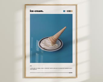 Stampa artistica di cono gelato, decorazione da parete per cucina retrò (download digitale)