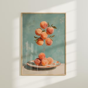 Peach Fruit Illustration – soft pastel peach with gentle shading. Ideal for cottagecore kitchen decor | Instant Download