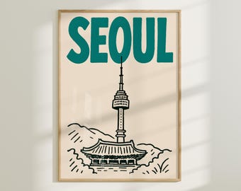 Impresión artística de la línea de Seúl, Torre N de Seúl, decoración minimalista coreana (descarga digital)