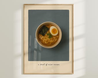 Impressão de tigela de ramen miso – Arte de cozinha japonesa com sopa de macarrão (Download digital)