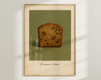 Banana Bread Print – Rustic Kitchen, Retro Food Art (Digital Download)