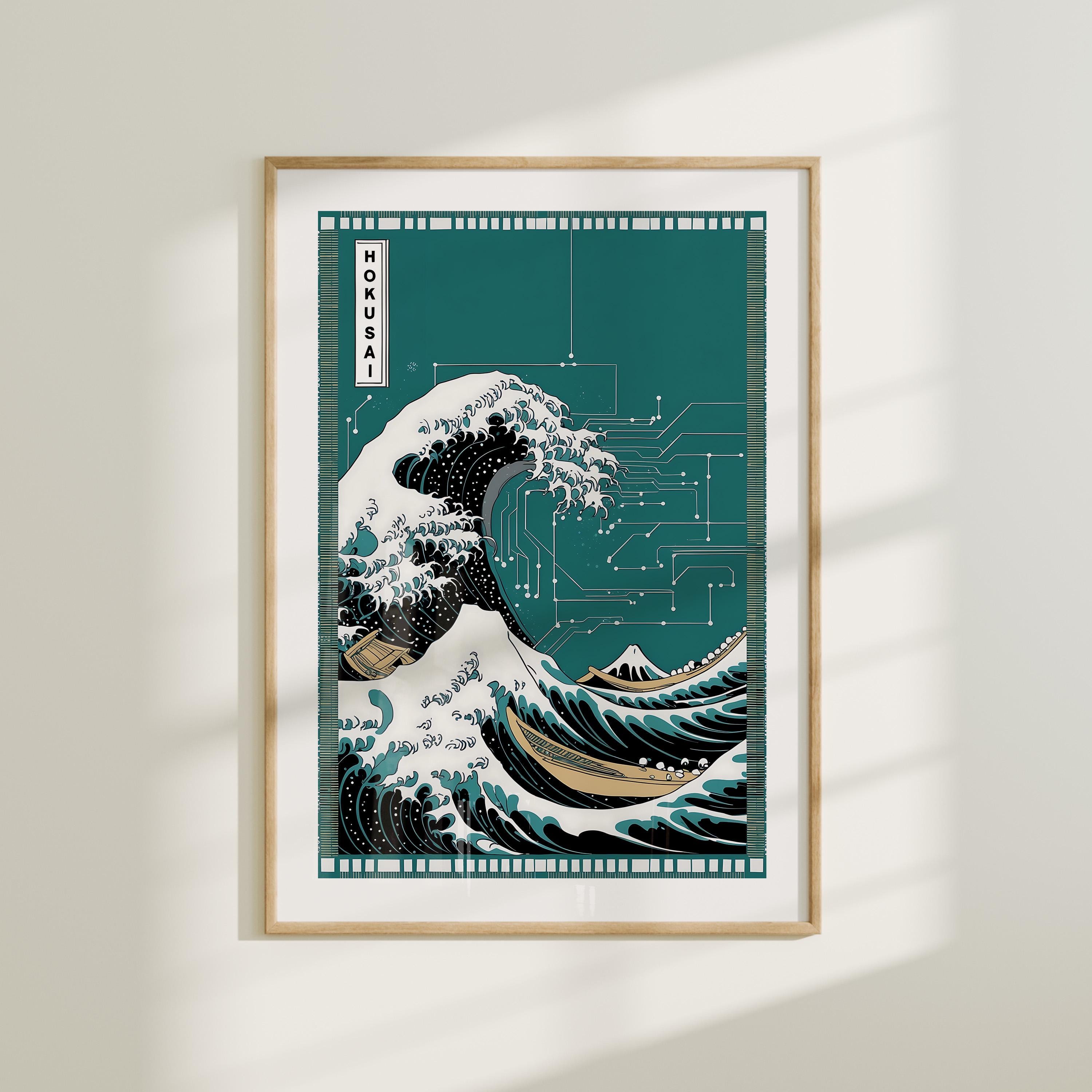 Hokusai Great Wave Tech Art, Circuit Board Design Wall Print